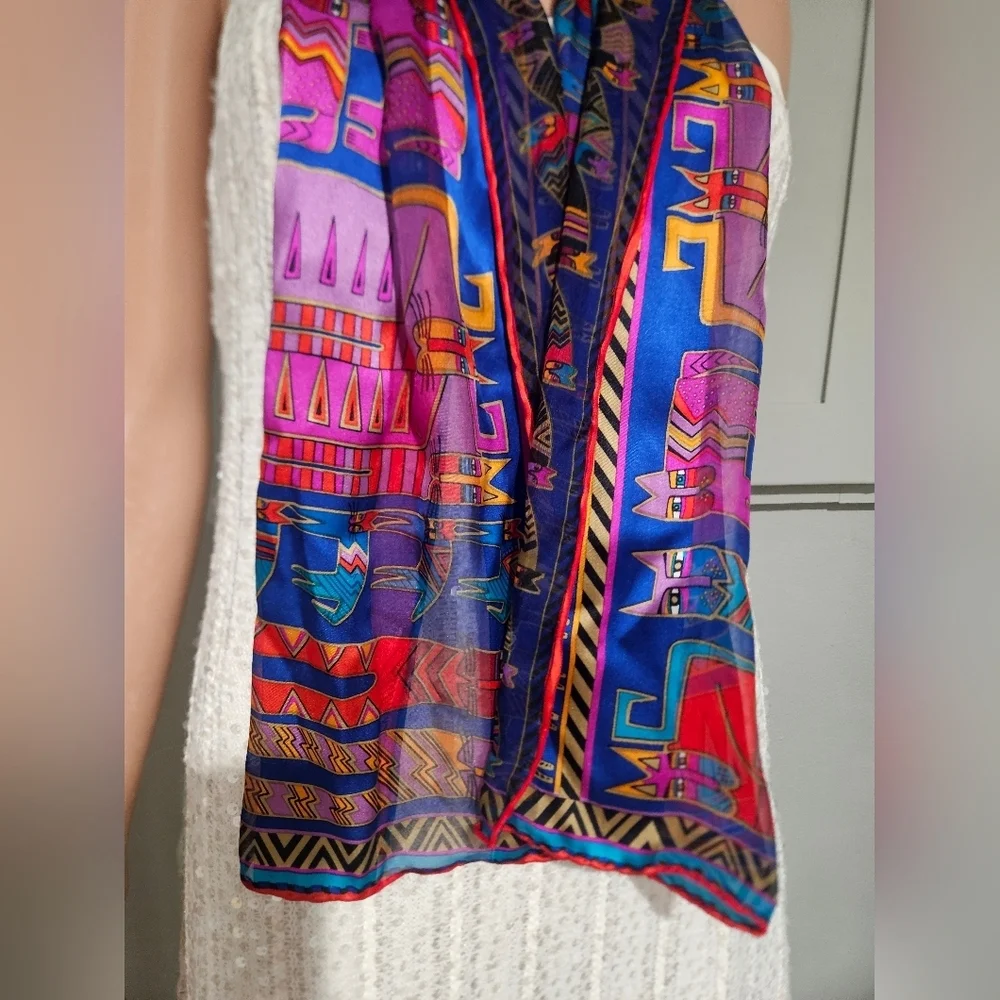 Laurel Burch Celebrations Cats 100% Silk Scarf. Purple/Red